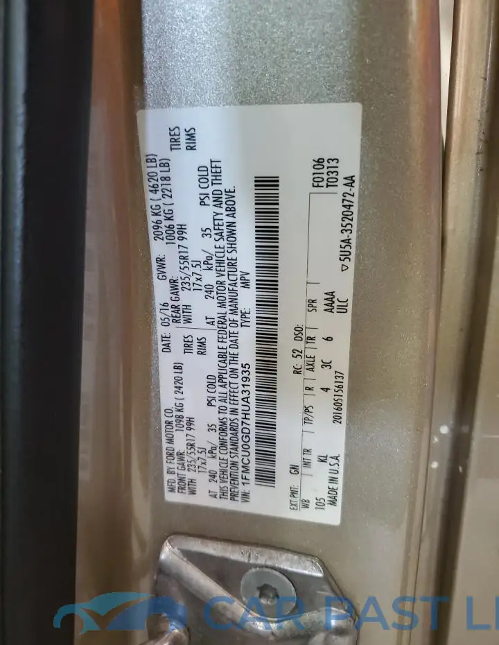 1FMCU0GD7HUA31935# 14
