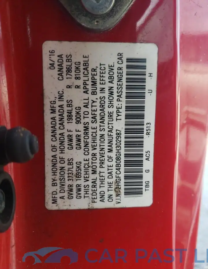 2HGFC4B08GH302987# 12