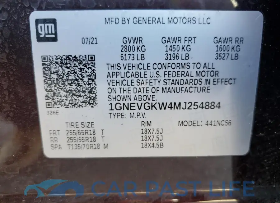 1GNEVGKW4MJ254884# 14