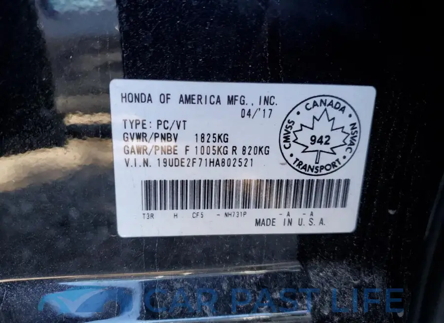 19UDE2F71HA802521# 12