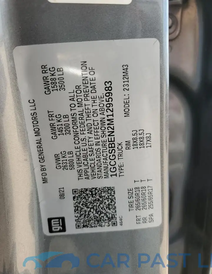1GCGSBEN2M1295983# 12