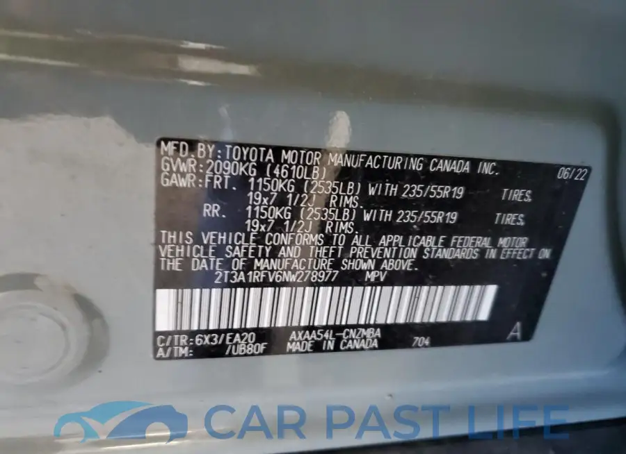 2T3A1RFV6NW278977# 13