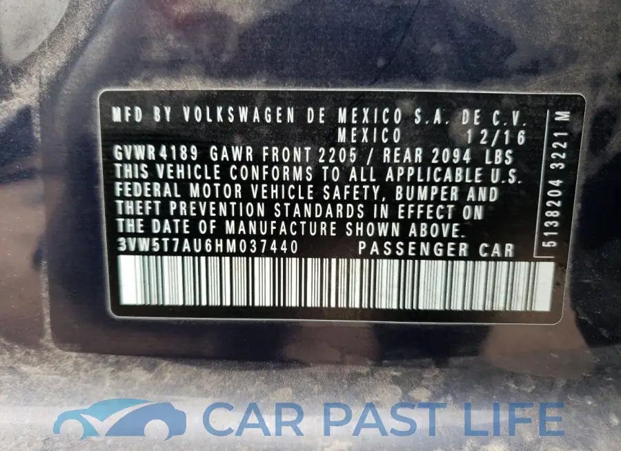 3VW5T7AU6HM037440# 12