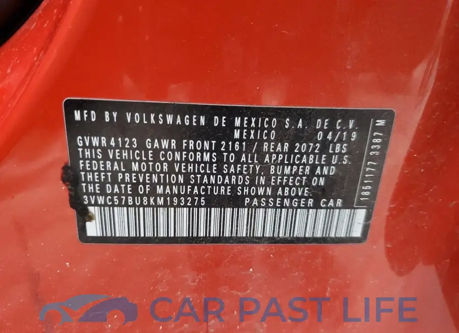 3VWC57BU8KM193275# 12