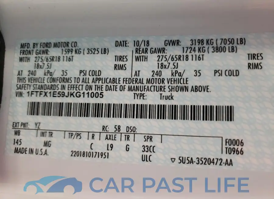 1FTFX1E59JKG11005# 12