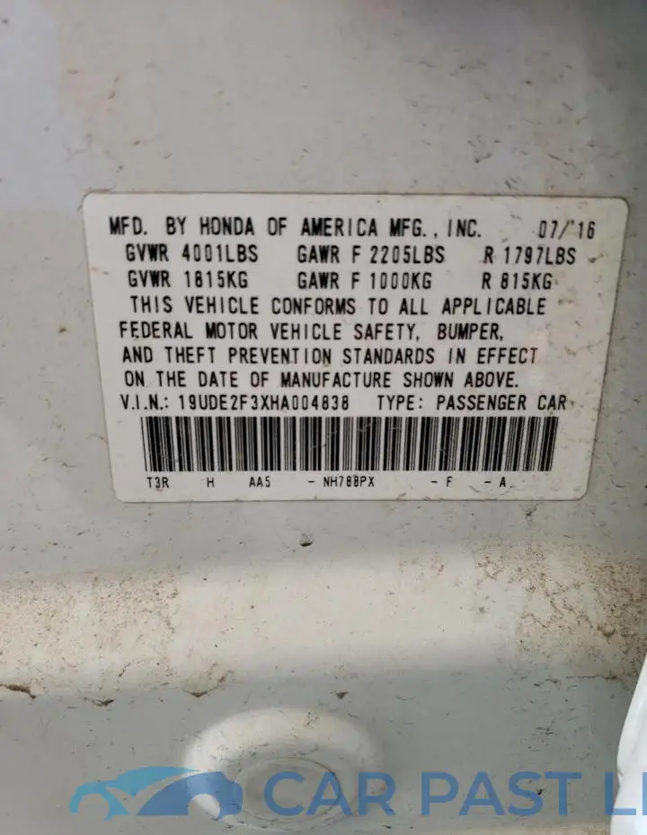 19UDE2F3XHA004838# 12