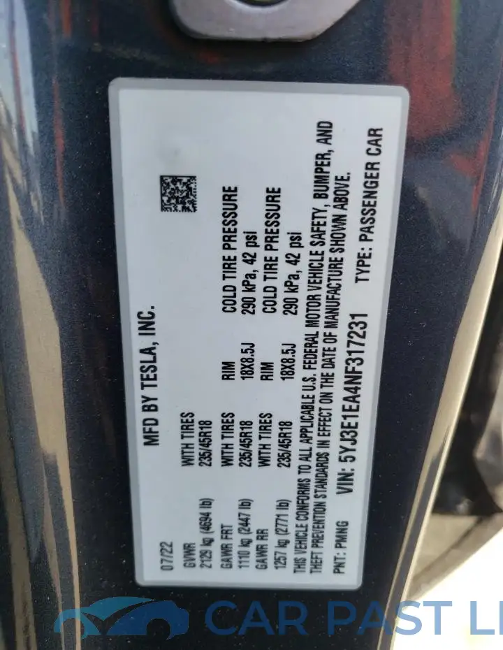 5YJ3E1EA4NF317231# 12