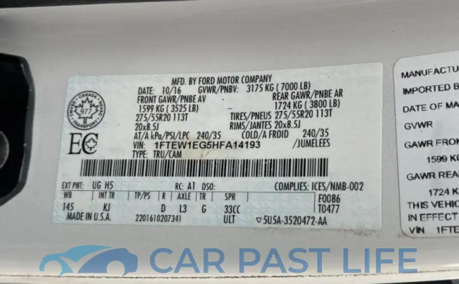 1FTEW1EG5HFA14193# 10