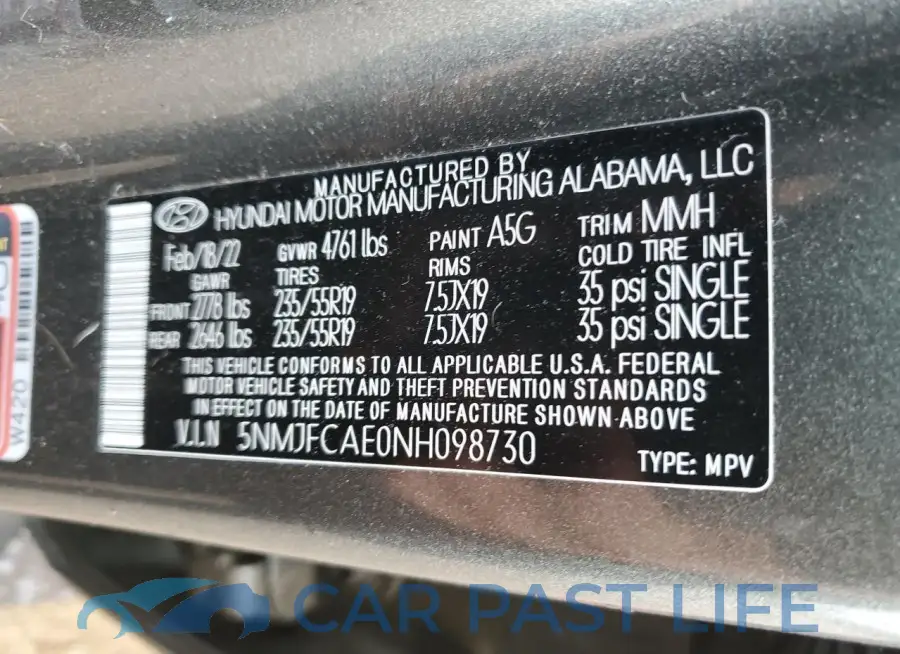 5NMJFCAE0NH098730# 13