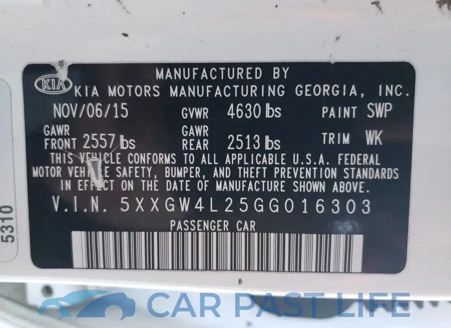5XXGW4L25GG016303# 12