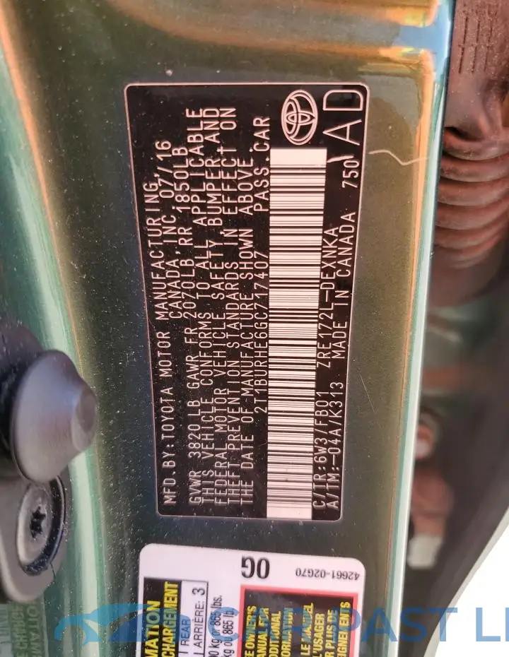 2T1BURHE6GC717407# 12