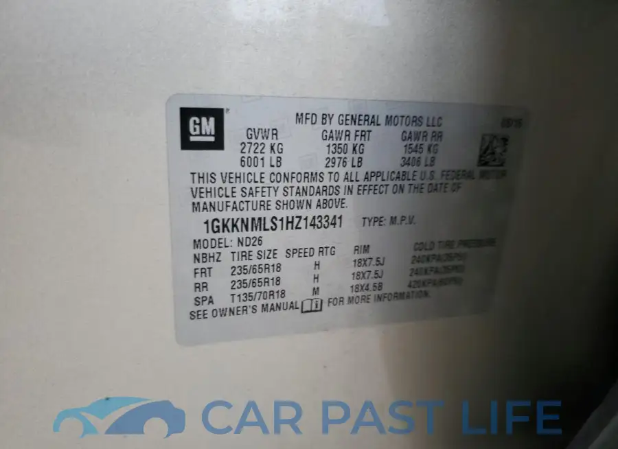1GKKNMLS1HZ143341# 14