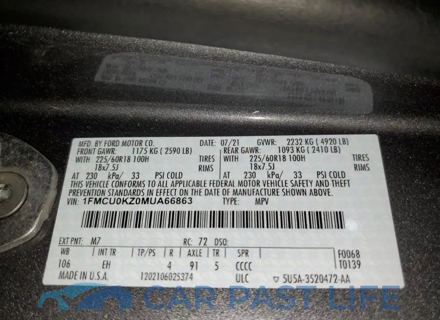 1FMCU0KZ0MUA66863# 13