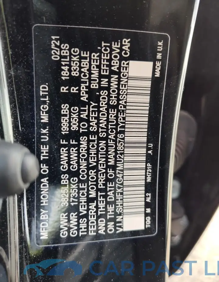 SHHFK7G47MU218576# 12