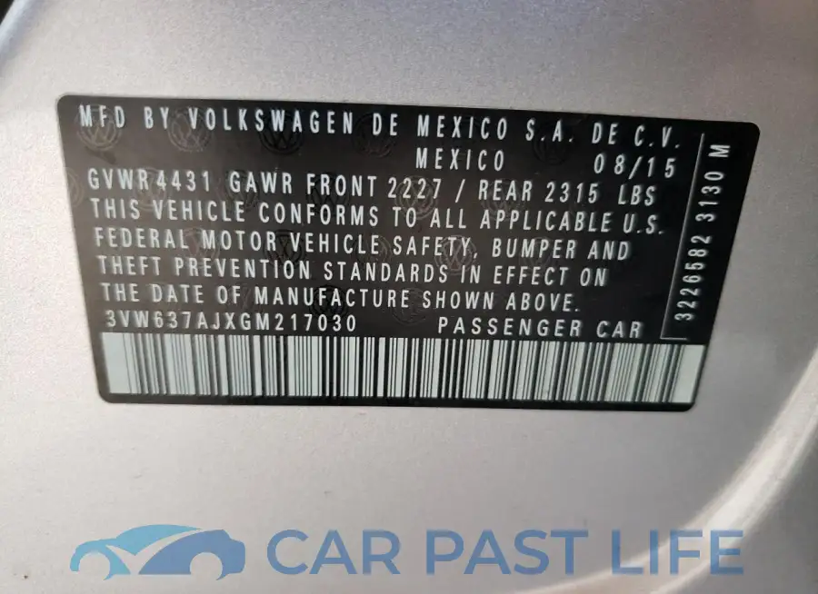 3VW637AJXGM217030# 12