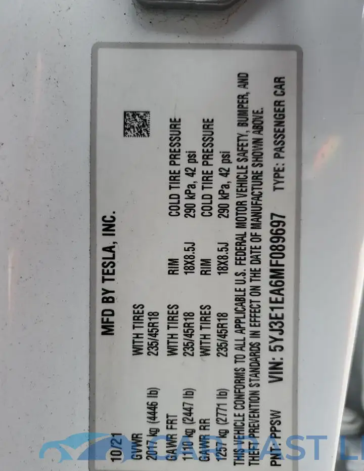 5YJ3E1EA6MF089697# 12