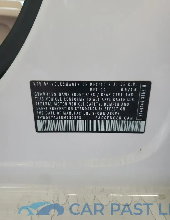 3VWD67AJ1GM390868# 12