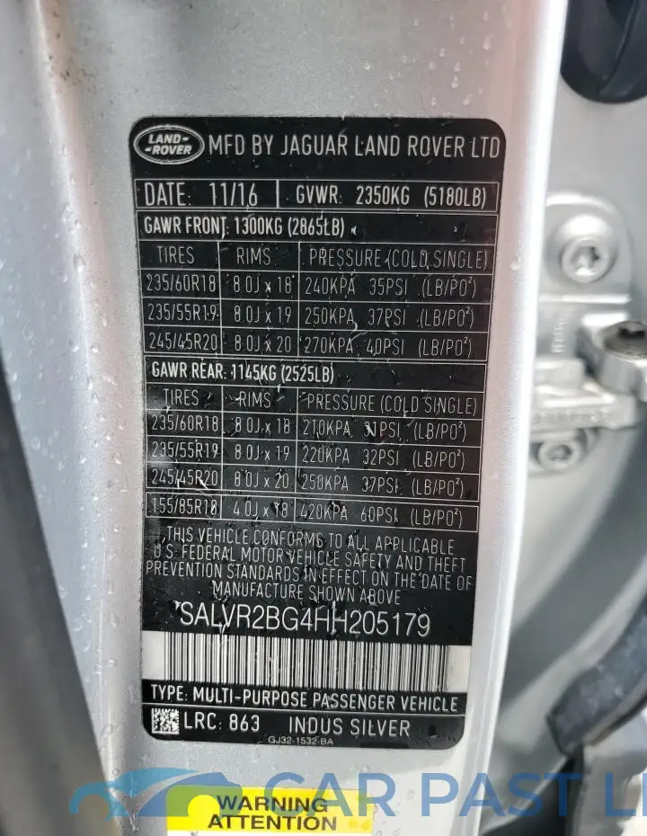 SALVR2BG4HH205179# 13