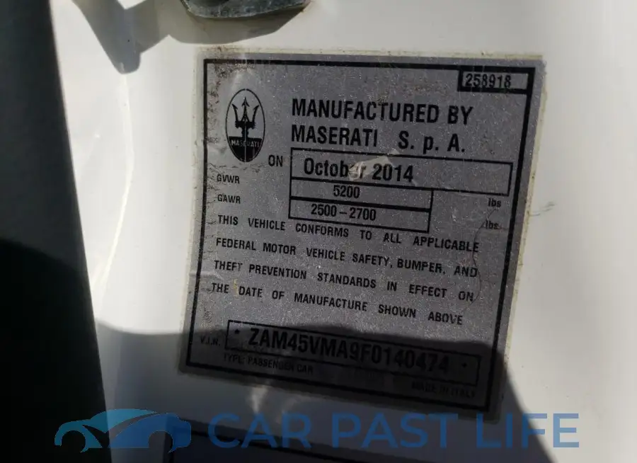 ZAM45VMA9F0140474# 12