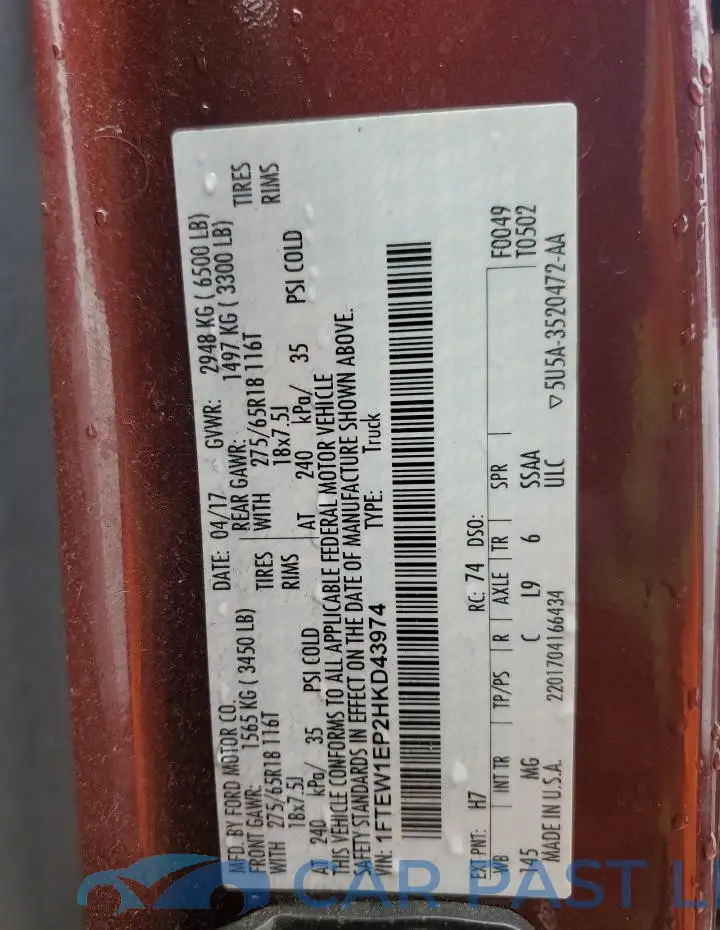 1FTEW1EP2HKD43974# 12