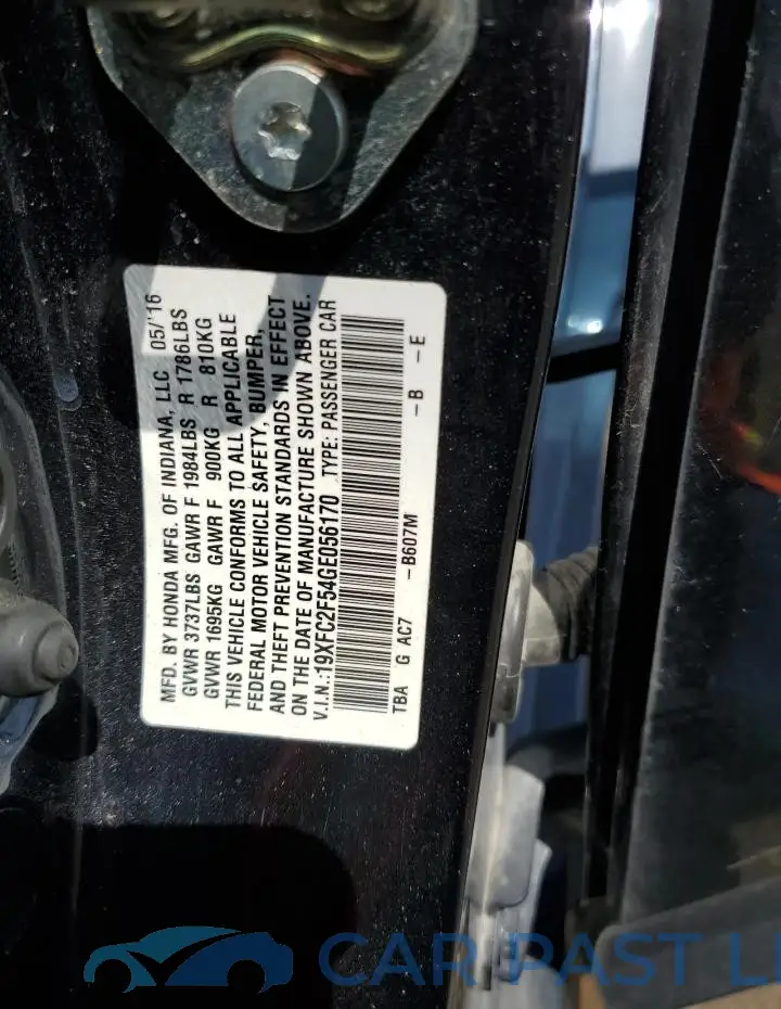 19XFC2F54GE056170# 12