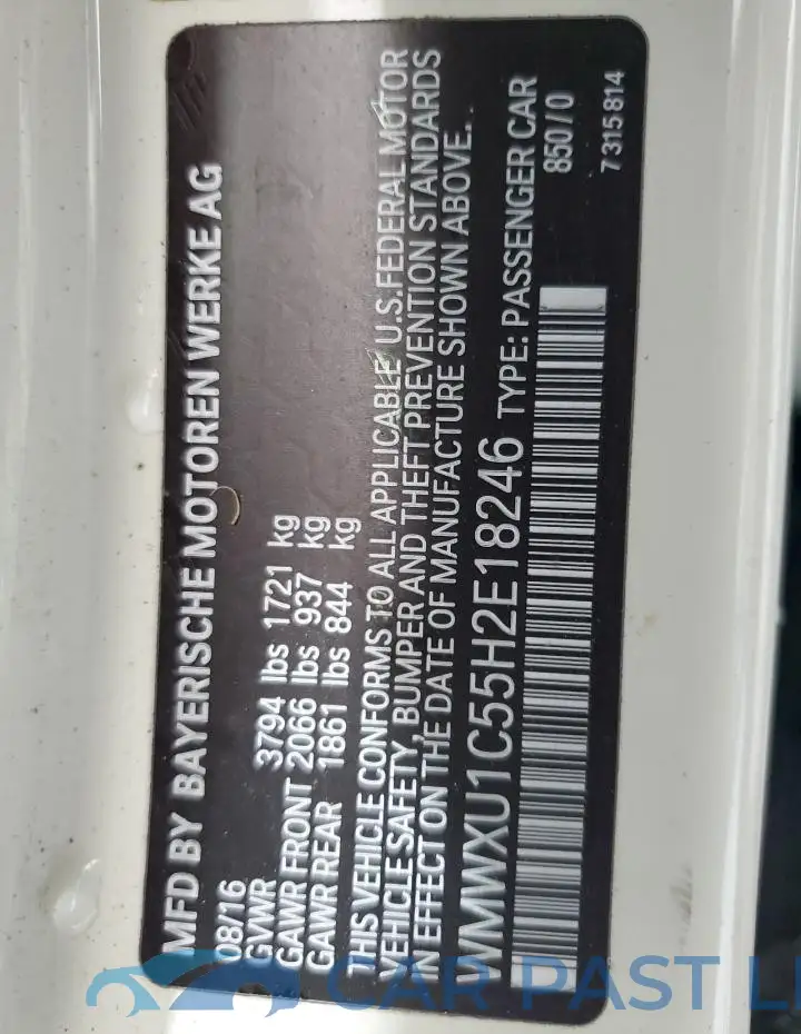 WMWXU1C55H2E18246# 12