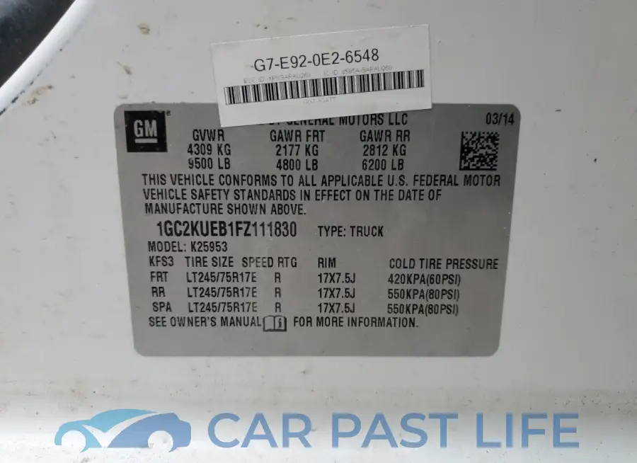 1GC2KUEB1FZ111830# 12