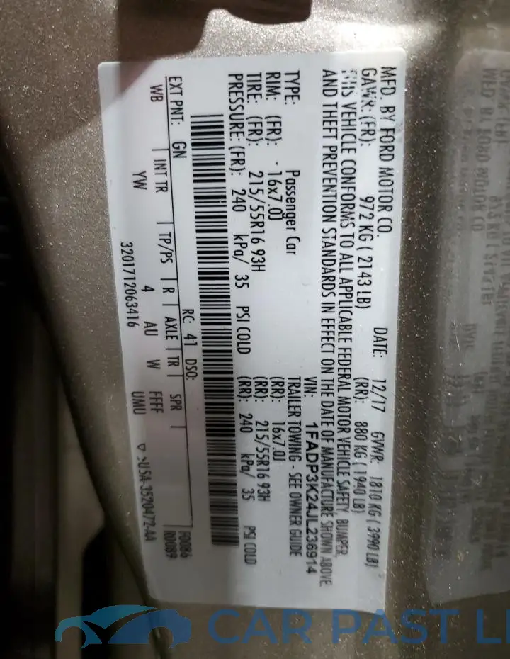 1FADP3K24JL236914# 12