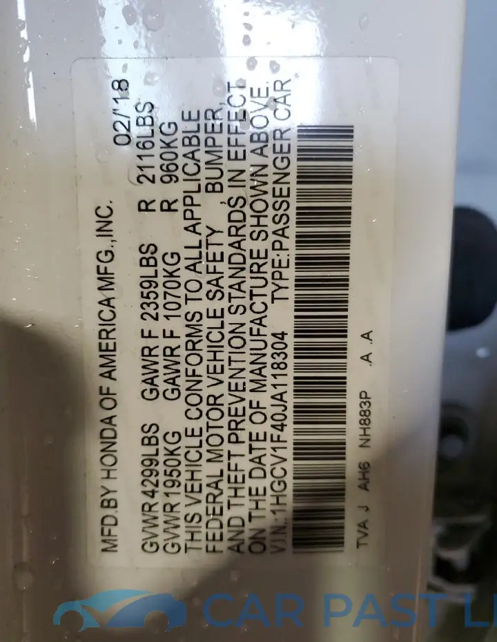 1HGCV1F40JA118304# 13