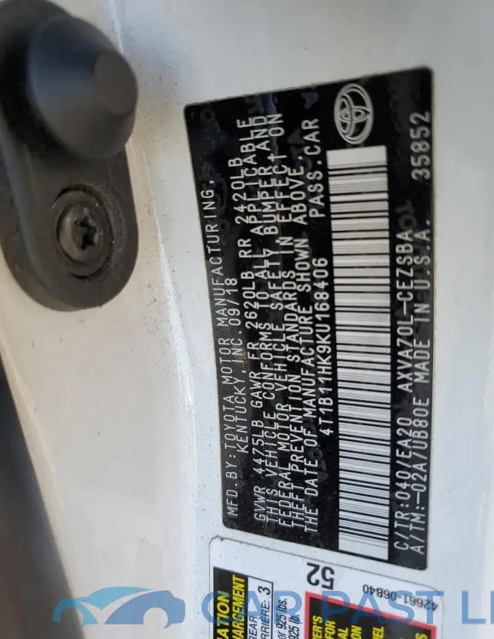 4T1B11HK9KU168406# 12