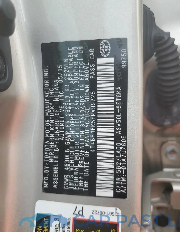 4T4BF1FK5FR499225# 13