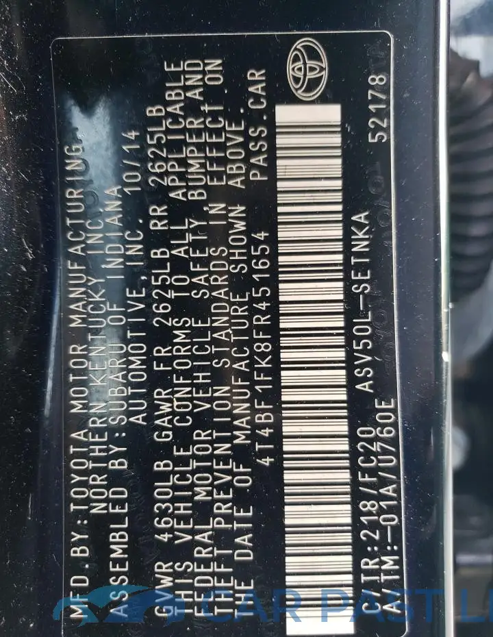 4T4BF1FK8FR451654# 13