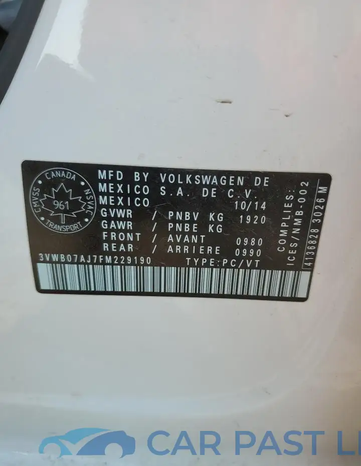 3VWB07AJ7FM229190# 12
