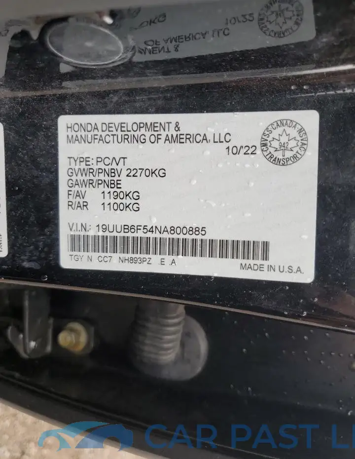 19UUB6F54NA800885# 12