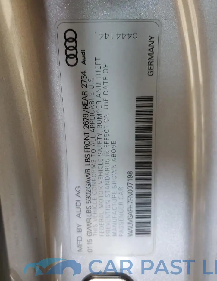 WAUVGAFH7FN007198# 12