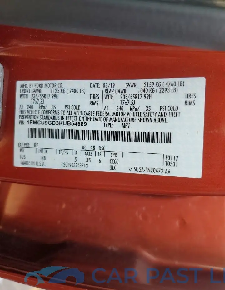 1FMCU9GD3KUB54689# 13
