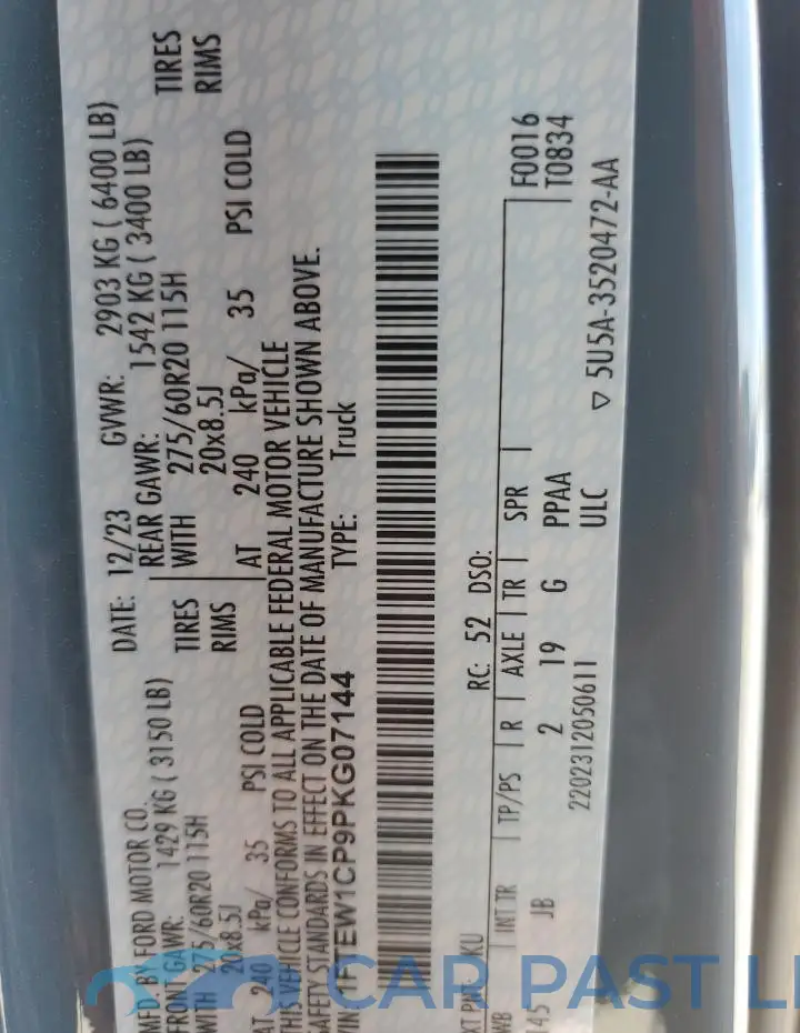 1FTEW1CP9PKG07144# 12