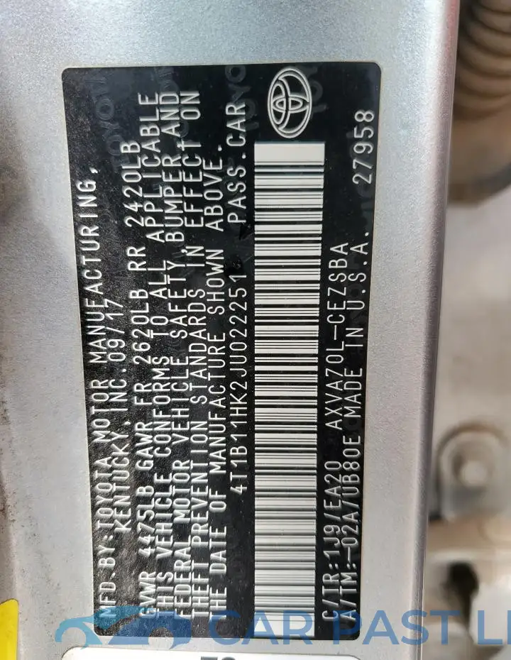 4T1B11HK2JU022251# 12