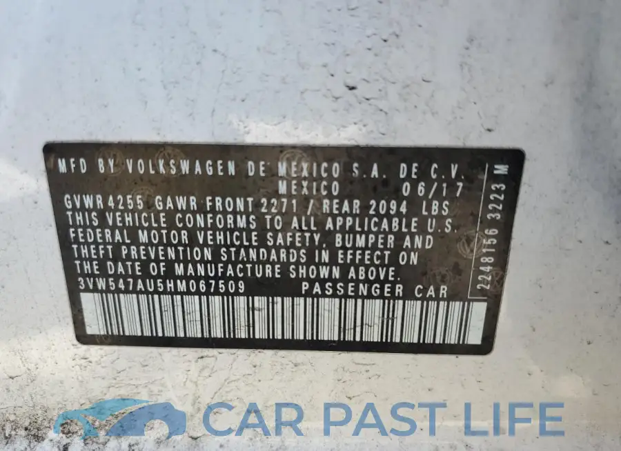 3VW547AU5HM067509# 12
