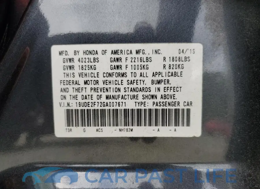 19UDE2F72GA007671# 12