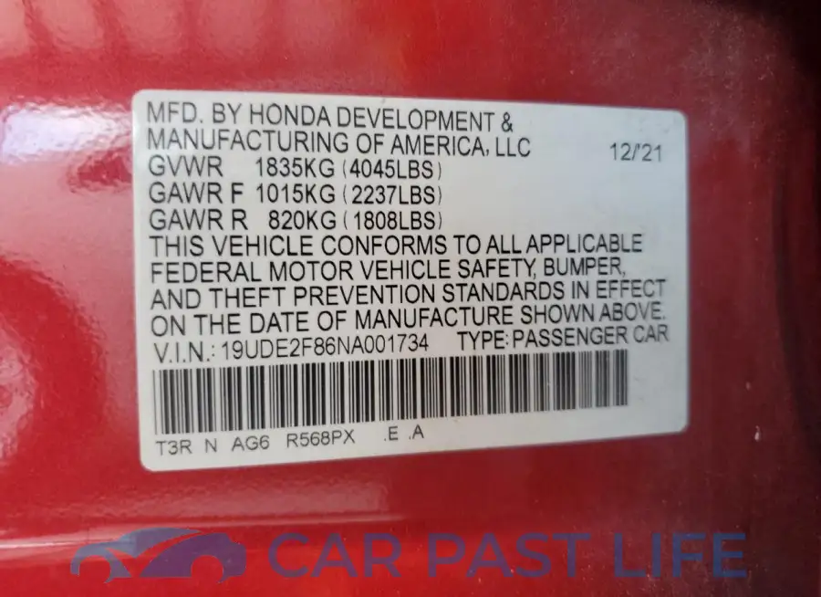 19UDE2F86NA001734# 12