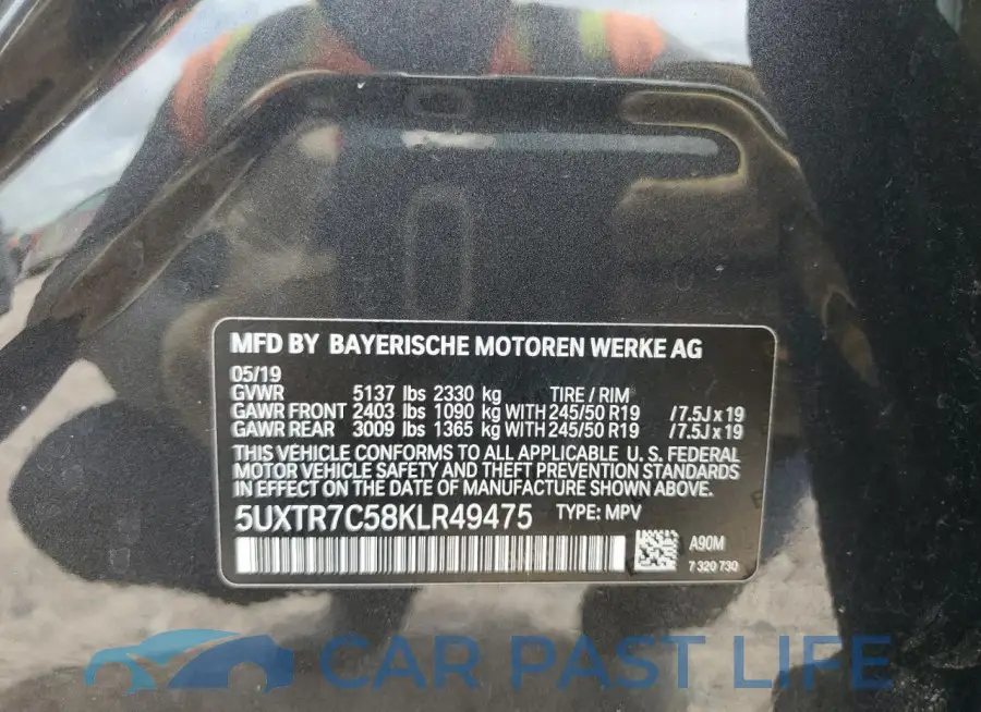 5UXTR7C58KLR49475# 12