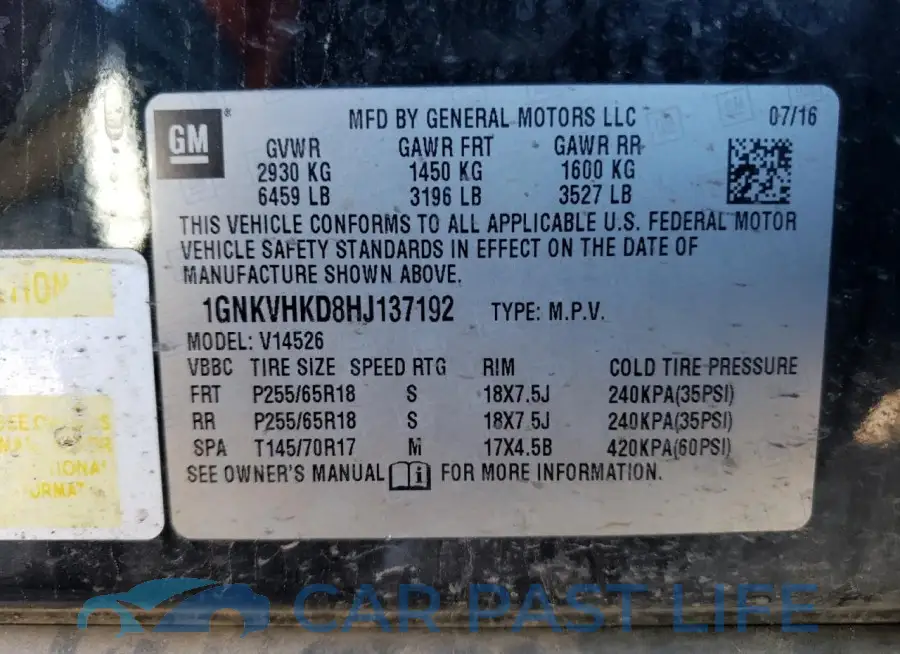 1GNKVHKD8HJ137192# 13