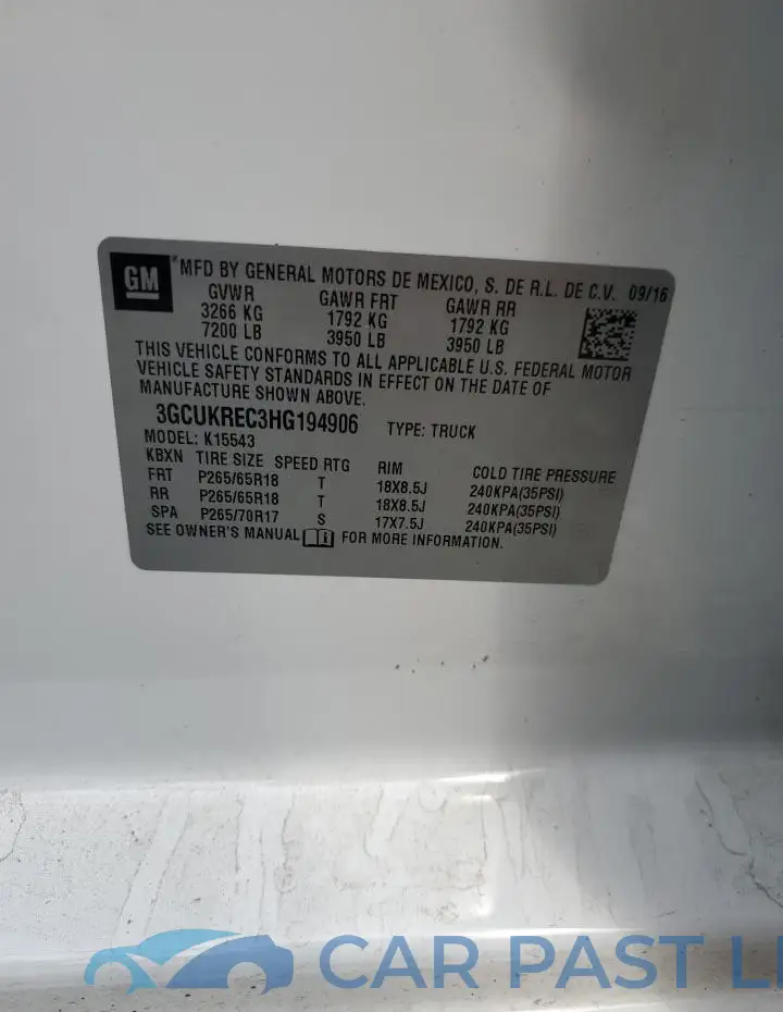 3GCUKREC3HG194906# 12