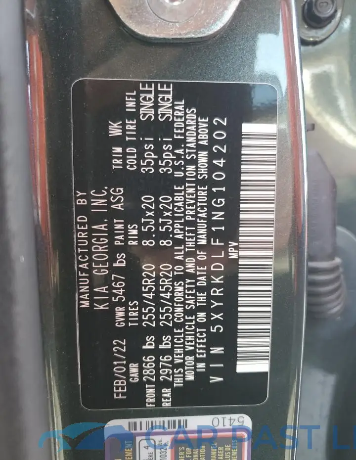 5XYRKDLF1NG104202# 13
