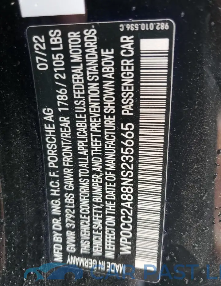 WP0CC2A88NS235665# 12