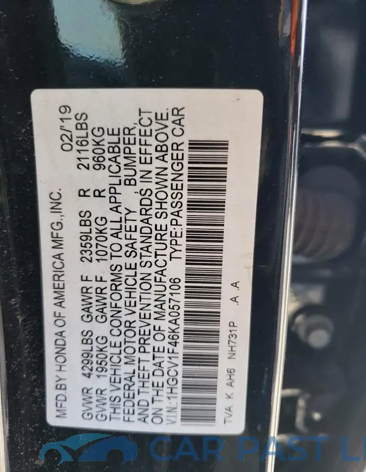 1HGCV1F46KA057106# 12