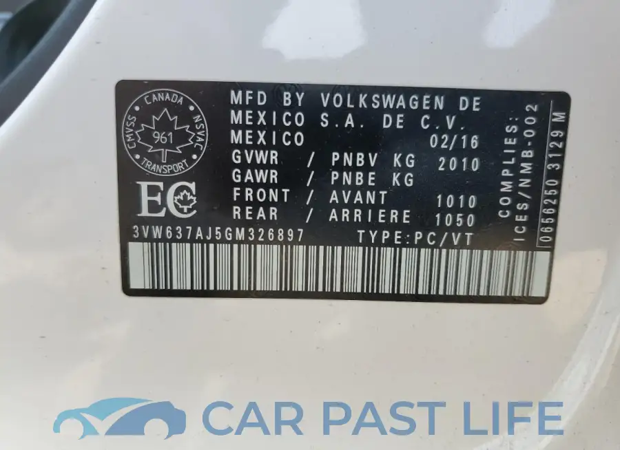 3VW637AJ5GM326897# 13