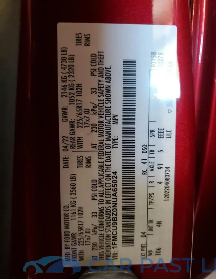 1FMCU9BZ0NUA65024# 13