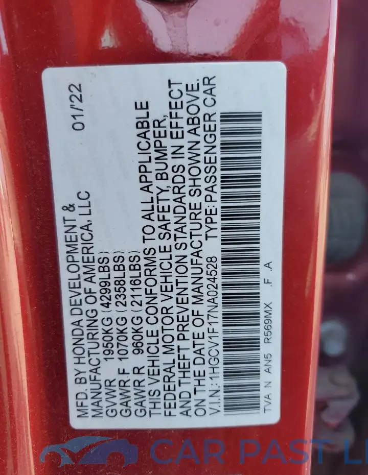 1HGCV1F17NA024528# 12